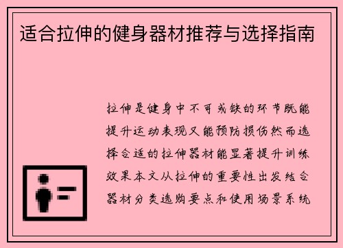 适合拉伸的健身器材推荐与选择指南